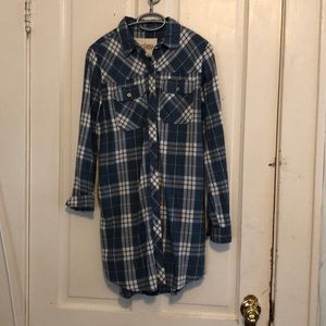 Blue plaid flannel dress
